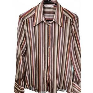 Zara Women's Sheer Striped Button-Up Collared Shirt Size Large